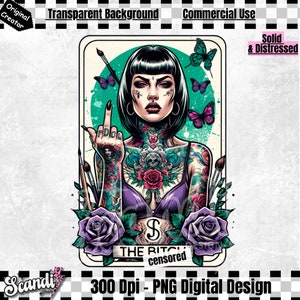 Carta de Tarô The B*tch Png | Sarcástico png para Camisetas | Cartão de Mulher Badass png | Camisa da Moda png | Design de Sublimação | Tarô Engraçado | Adesivo