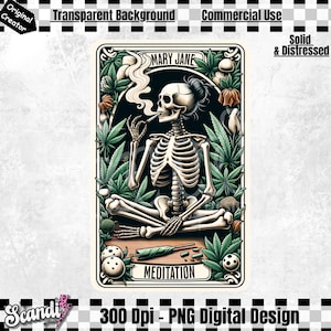 Grappige Tarotkaart Mary Jane Meditatie PNG | Cannabitch Tarot | Potroker stoner meisje | Grappige marihuana tarotkaart | Wietshirt | 420 DTF