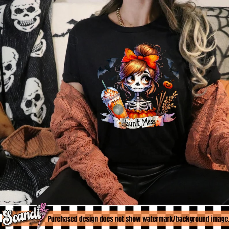 Haunt Mess PNG | Halloween Coffee Skeleton Clipart | Hot Mess Skeleton Sublimation | Spooky Uv DTF Transfer Design | Halloween Tshirt image 3