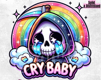 Cry Baby PNG | Crying grim reaper  Clipart | Sad skeleton Design | DTF Sublimation | Depressed DTF Transfer | Spooky T-shirt | Tumbler Mug