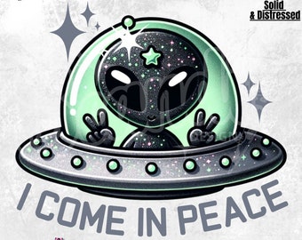 Lindo OVNI alienígena PNG / Clip art "Vengo en son de paz" (Descarga digital)
