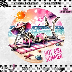 Hot Girl Summer PNG | Funny Summer Skeleton Clipart | Snarky Skeleton Sublimation Design | Summer Vacation DTF File | Trendy Shirt Design