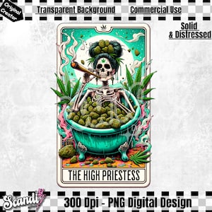 Carta de Tarô da Alta Sacerdotisa PNG | Sublimação Engraçada de Cannabis 420 | Esqueleto de Bruxa | Camiseta de Fumante de Maconha | Caneca PNG | Maconha PNG