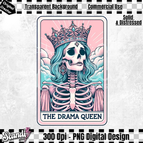 The Drama Queen Tarot Card PNG | Funny Skeleton Skull Sublimation | Popular Trendy Witchy | Pastel Gothic | Funny Tarot Card | Mug PNG