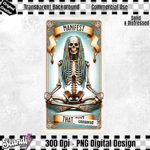 Manifesto essa merda Funny Tarot PNG | Carta de tarô PNG | Tarô do Esqueleto | Esqueleto de reggae | Esqueleto DTF | Humor Adulto | Meditação | Camisa Zen