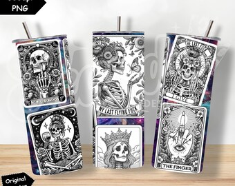 Sarcastic Tarot Cards Tumbler Wrap | Sweary Witchy Skeleton | 20oz Skinny Straight Tumbler Wrap | Sublimation Design | Funny Tarot Cards