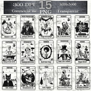 Tarotkarten lustiges Bundle PNG - Sublimation - Tarotkarte PNG, Tarot Bundle png, Lustige Tarotkarten PNG, Skelett png, Totenkopf png, Spirituelles png