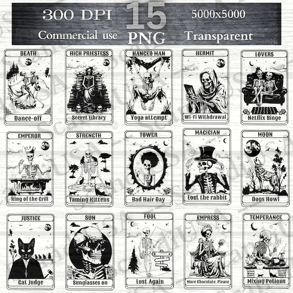 Tarot cards funny Bundle PNG - Sublimation - Tarot card PNG, Tarot bundle png, Funny tarot cards PNG, Skeleton png, skull png, Spiritual png