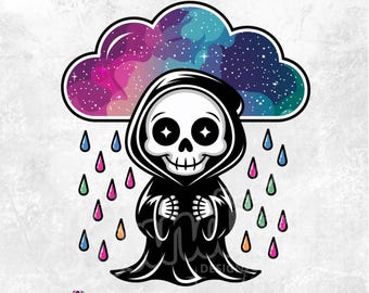 かわいいギャラクシー死神PNG、面白い骸骨クリップアート（デジタルダウンロード）