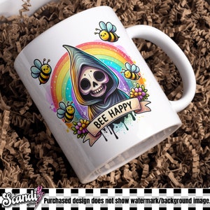 Bee Happy PNG | Trending Clipart | Snarky Skeleton Sublimation PNG | Funny Mental Health Anxiety Uv DTF Transfer Design | Sticker | Mug image 4