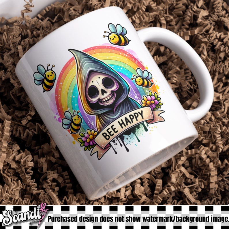 Bee Happy PNG | Trending Clipart | Snarky Skeleton Sublimation PNG | Funny Mental Health Anxiety Uv DTF Transfer Design | Sticker | Mug image 4
