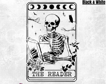 Tarot Card The Reader PNG - Book Lover PNG - Booktrovert - The reader - Reading PNG -skeleton reaing - Witch Tarot