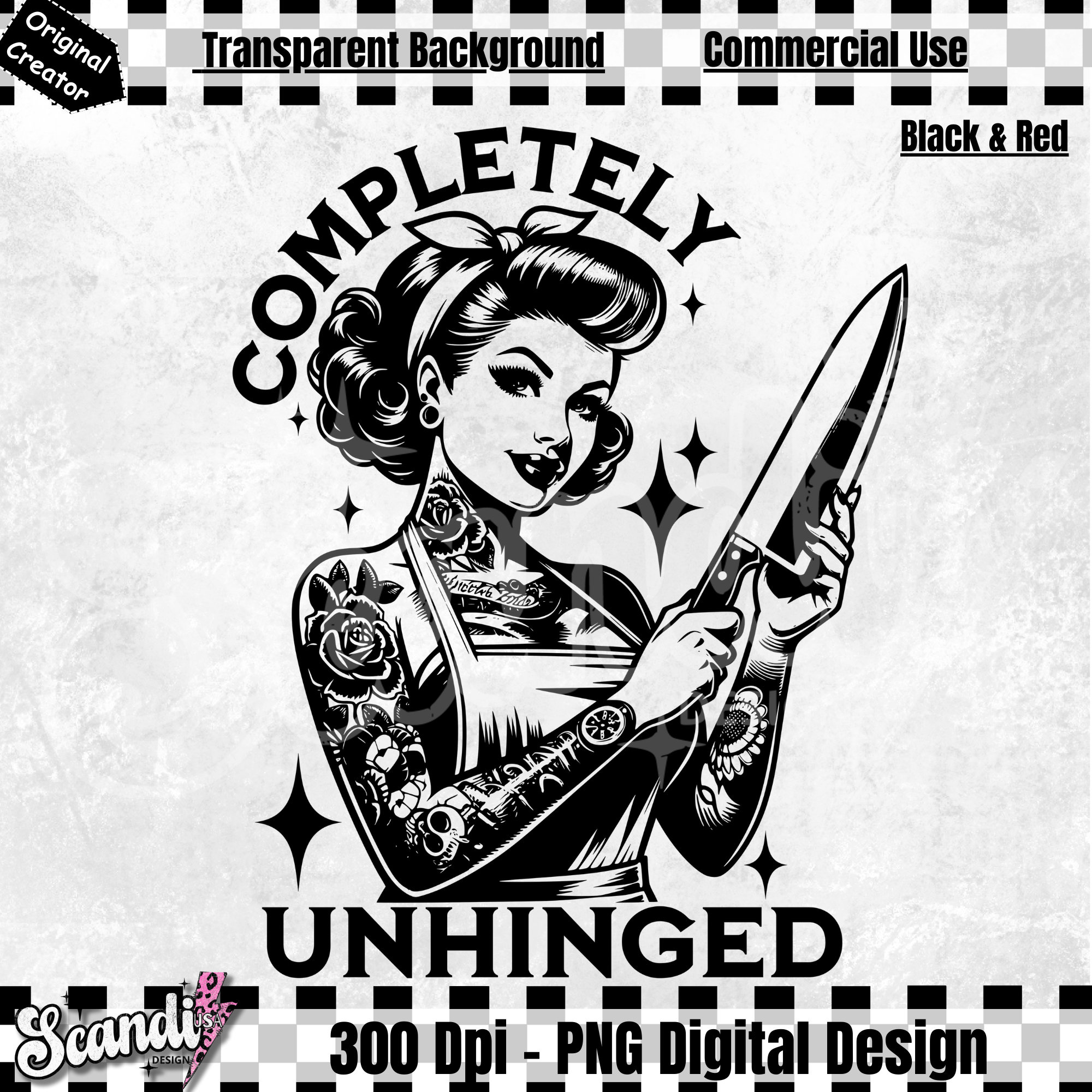 Completely Unhinged PNG | Retro Unhinged Girl PNG | Trendy Vintage Retro Tattoo Graphic Tee Design | Funny Mental Health | DTF Sublimation