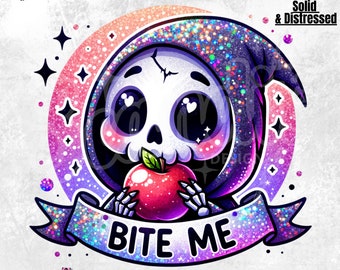 Zabawna czaszka czarownicy PNG | Projekt szkieletu Bite Me (pobieranie cyfrowe)