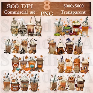 Coffee Cups PNG, Sublimation Design Bundle PNG Files, Coffee Cups Png Bundle, Digital Download, Halloween coffee png, Fall coffee
