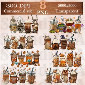 Coffee Cups PNG, Sublimation Design Bundle PNG Files, Coffee Cups Png Bundle, Digital Download, Halloween coffee png, Fall coffee