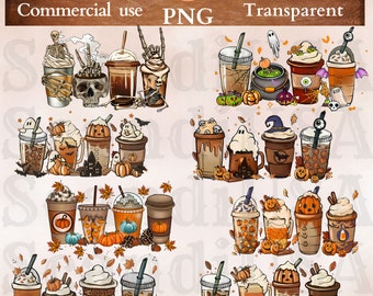 Halloween-koffie png-bundel, latte, ijskoffieontwerpen (digitale download)
