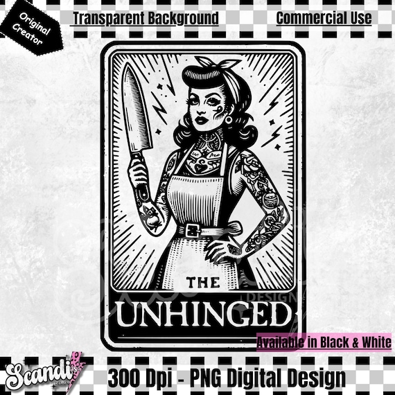 Tarot card The Unhinged PNG | Retro Unhinged Girl PNG | Vintage Retro Tattoo Graphic Tee Design | Funny Mental Health | DTF Sublimation