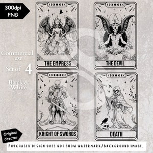 Tarot Bundle - PNG - Die Kaiserin - Ritter der Schwerter - Der Teufel - Tod - Tarotkarte PNG - Lustiges Tarot PNG - Tarot Bundle PnG - Dunkles Tarot