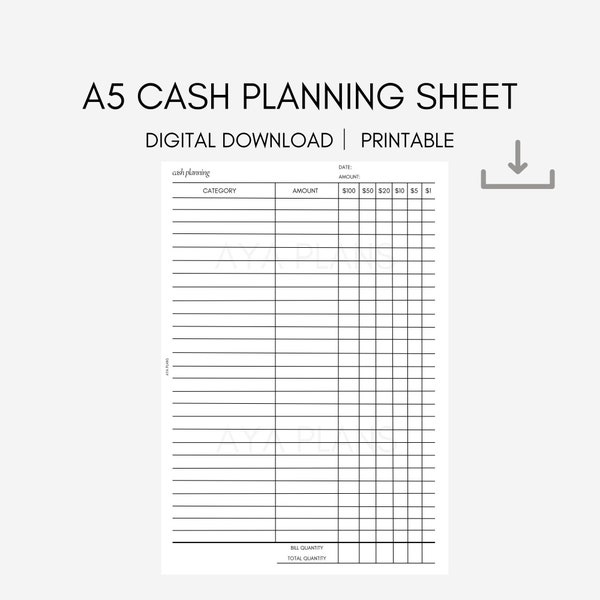 Printable A5 Cash Planning Sheet | Digital Download