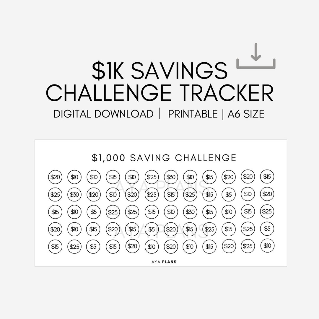 Printable 1K Saving Challenge Tracker A6 Size Digital - Etsy