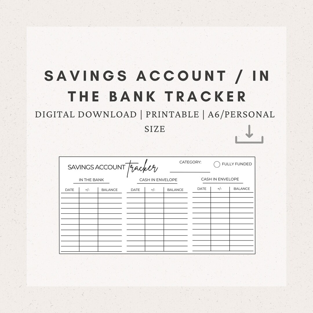 Printable Savings Account/in the Bank Tracker A6/personal Size Digital ...