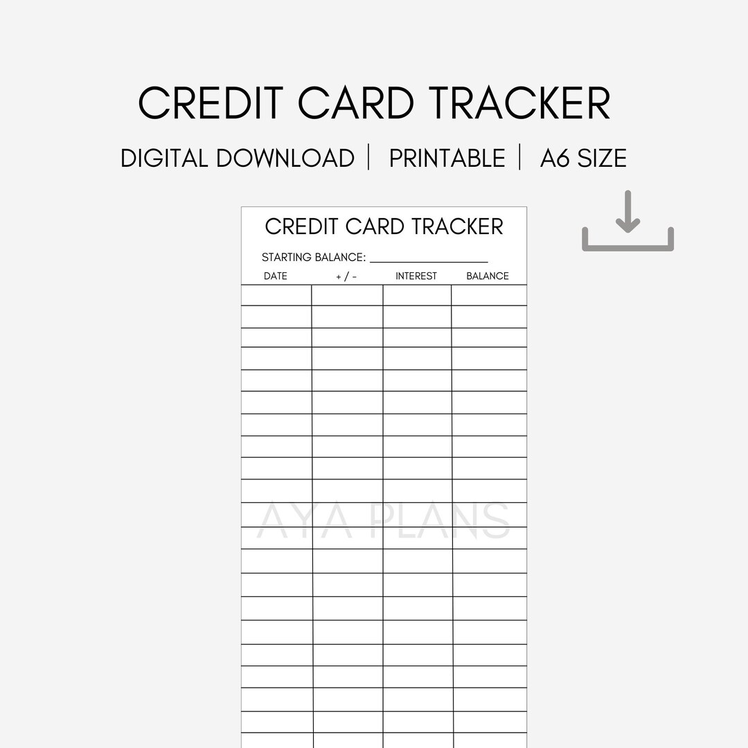 Printable Credit Card Tracker A6 personal Size Digital Etsy