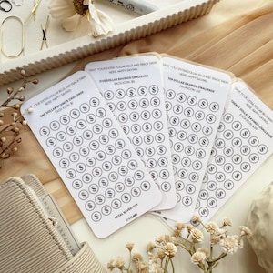 Dollar Savings Challenge Tracker BUNDLE | Laminated A6 Cash Trackers | One, Five, Ten, and Twenty Dollar