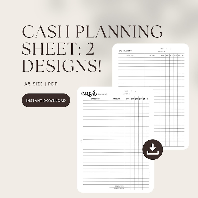 Printable A5 Cash Planning Sheet | Digital Download - Etsy