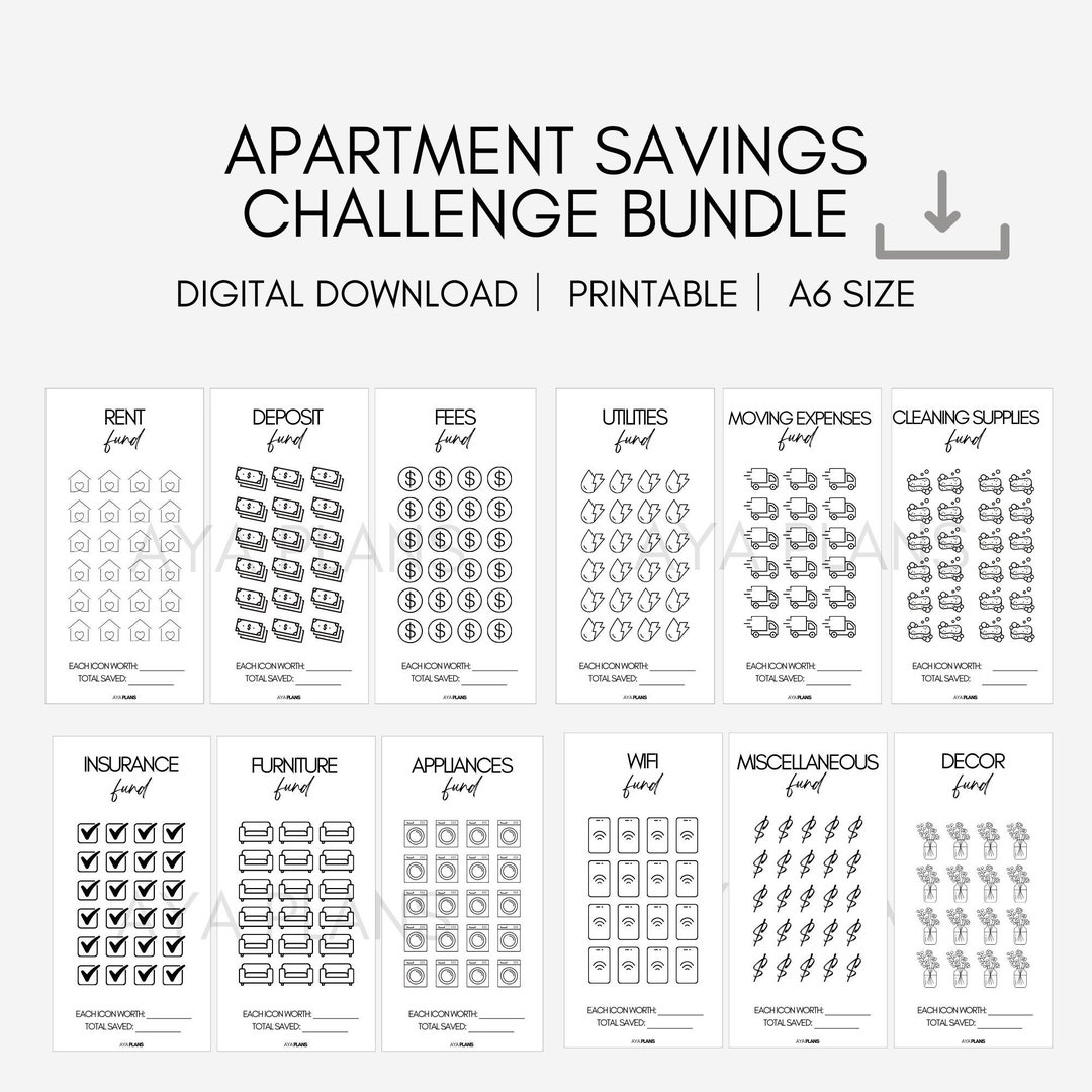 Printable Apartment Saving Challenge Bundle Digital Download Etsy