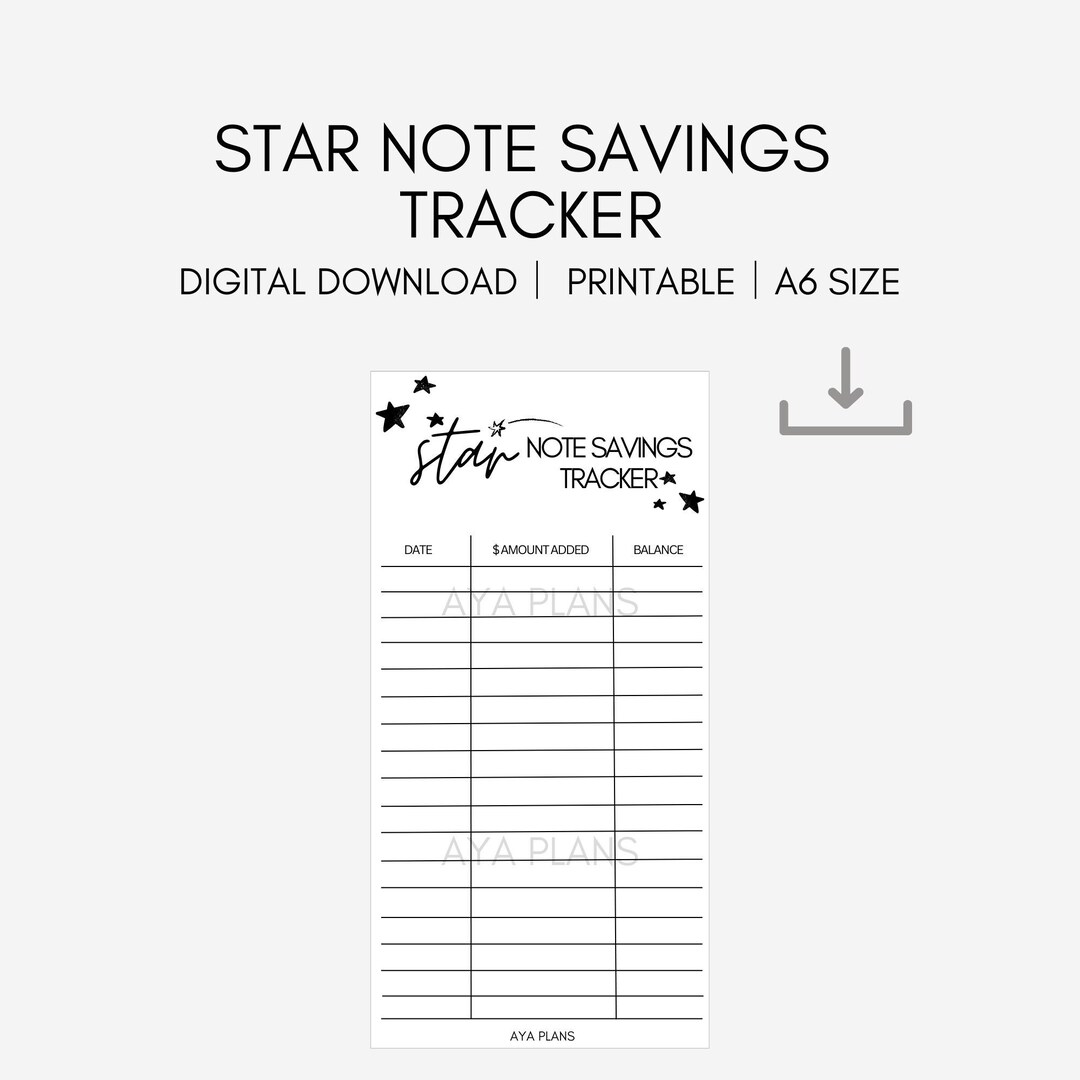 Printable Star Note Savings Tracker A6 personal Size Etsy