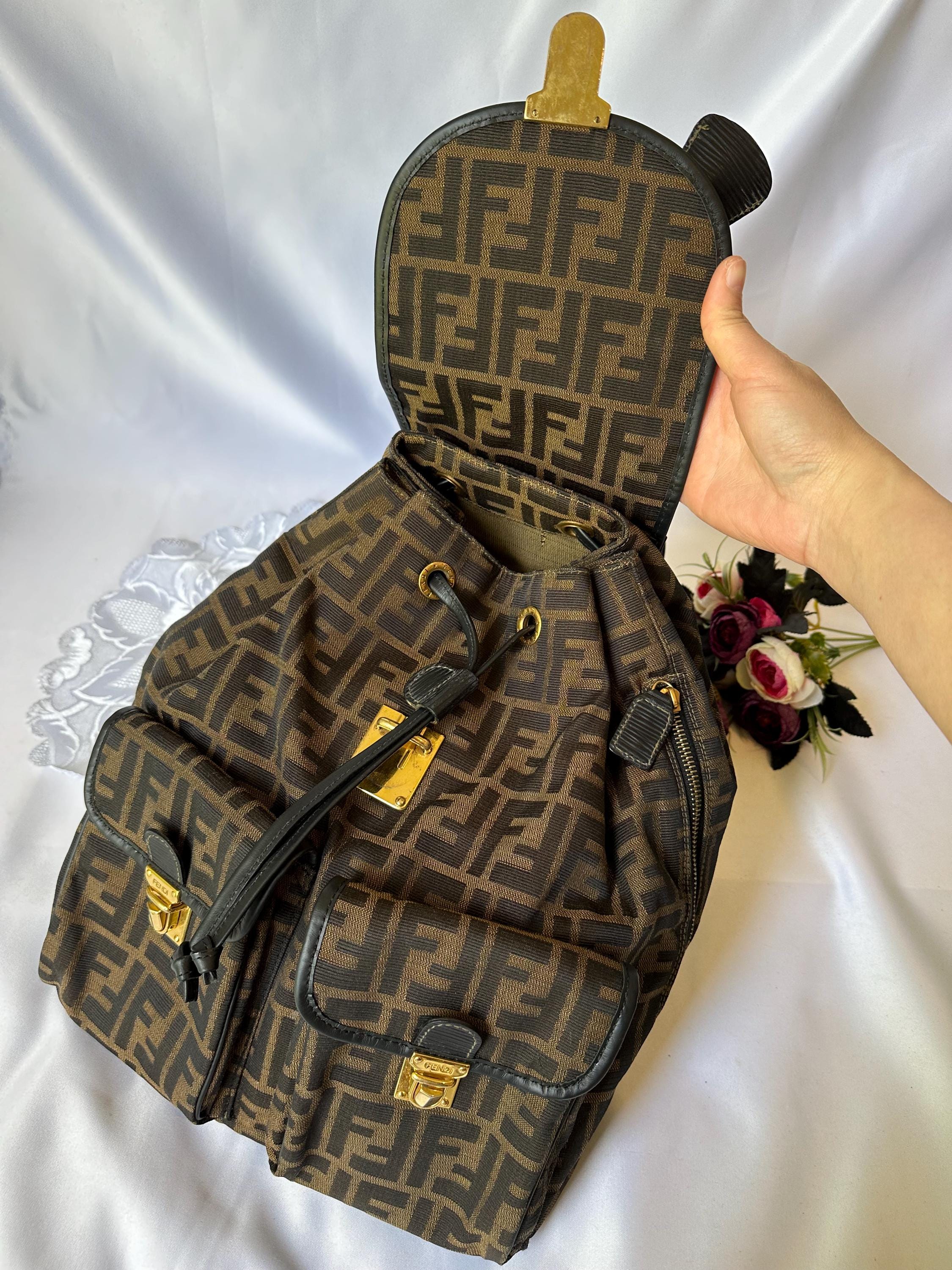 Vintage Fendi Zucca Backpacks With Hardware in Gold Tone - Etsy