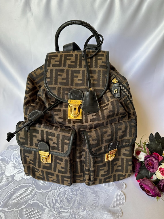 Vintage Fendi Zucca Backpacks With Hardware in Gold Tone - Etsy display picture 3