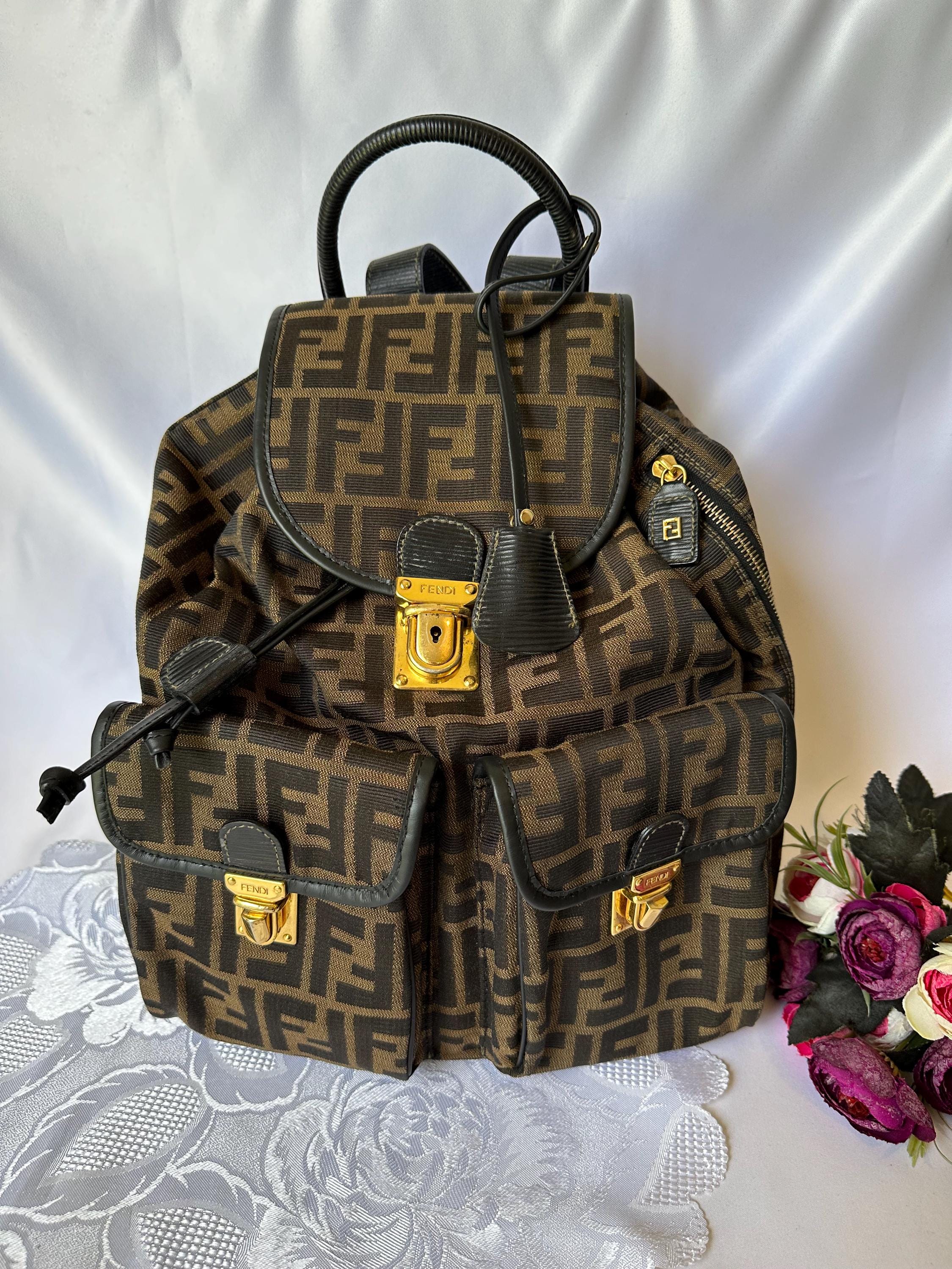Vintage Fendi Zucca Backpacks With Hardware in Gold Tone - Etsy