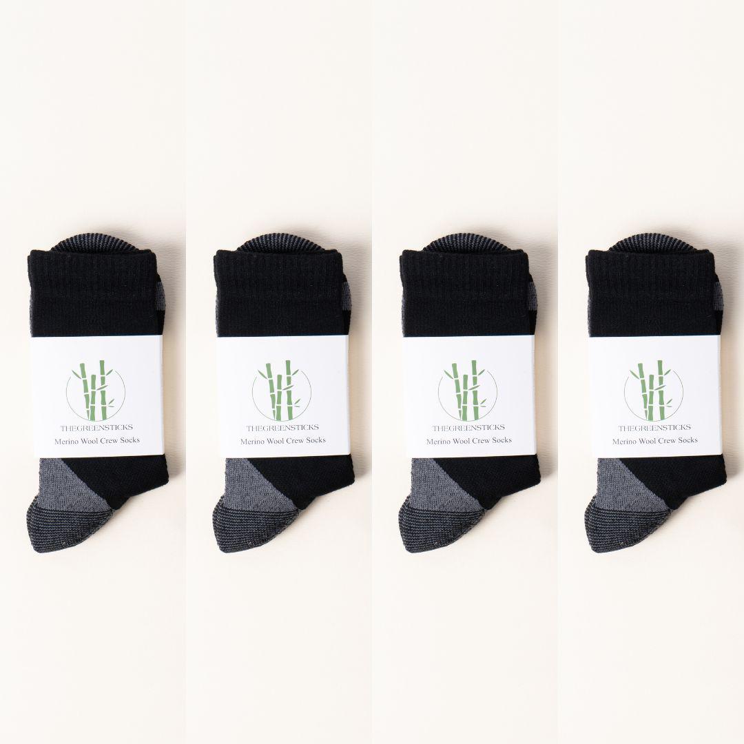 4 Pack Merino Wool Crew Socks: Cushioned Hiking, Running Socks