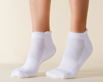 Paquete de 6 pares de calcetines unisex de bambú, calcetines para mujer, calcetines para hombre, calcetines tobilleros, regalo para ella, regalo sostenible, regalo ecológico para mejor amiga, sin látex - Blanco