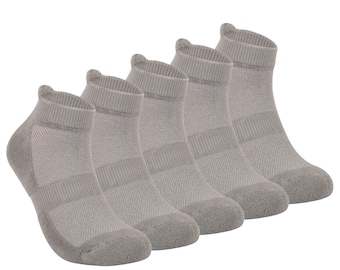 Paquete de 6 pares de calcetines tobilleros unisex de bambú: transpirables, suaves, gris claro.