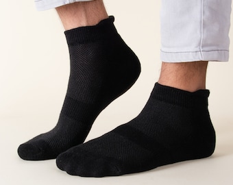 Calcetines tobilleros de bambú: Calcetines negros para hombre/mujer, resistentes al olor, paquete de 6 unidades.