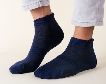 Paquete de 6 pares de calcetines de bambú azul marino: calcetines unisex transpirables de rizo acolchado.