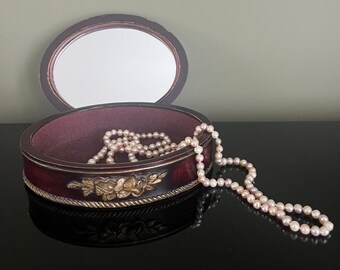 Boîte à bijoux vintage avec miroir, boîte à bijoux ancienne bordeaux