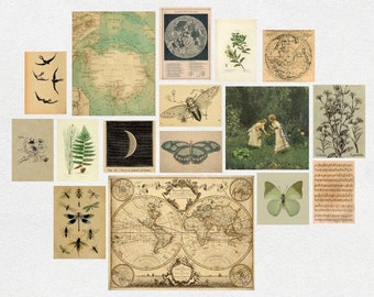 Aesthetic Fairy Grunge Wall Collage Kit- Cottage Core- Vintage Poster Wall Collage Kit- 17pcs DIGITAL