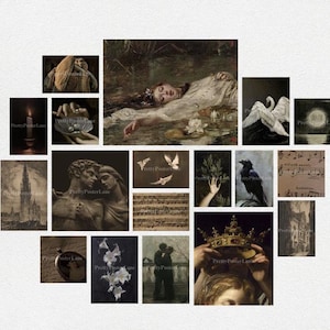 Ästhetische Dark Academia Collage Collage Kit | Ästhetisches Poster Set | Gothic Poster Collage | Weiches Mädchen Raumdekor | 21 STÜCK DIGITALER DOWNLOAD