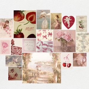 Aesthetic Coquette Collage Collage Kit | Aesthetic poster set | Pastel Pink Poster Collage | Soft Girl Room Decor | 21 PCS DIGITAL DOWNLOAD