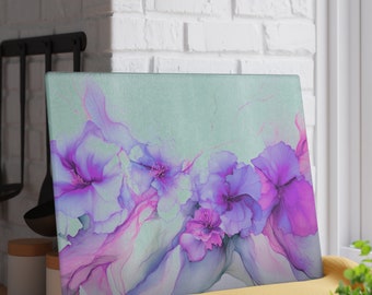 Watercolor Flowers Glass Cutting Board