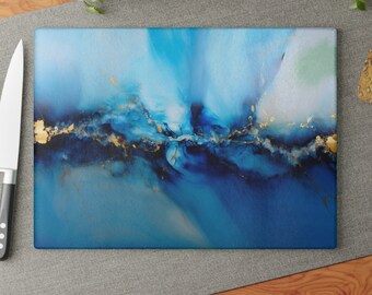 Blue and Gold Glass Cutting Board