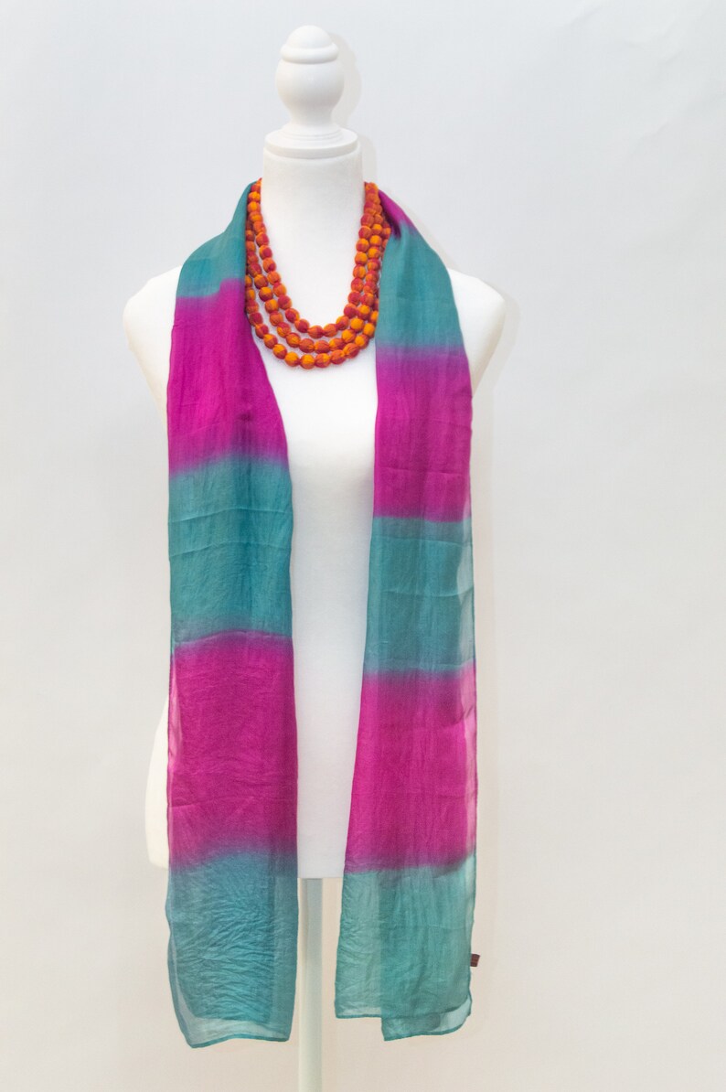 Luxurious Teal & Royal Fuchsia Silk Scarf, Made From Featherlight ...
