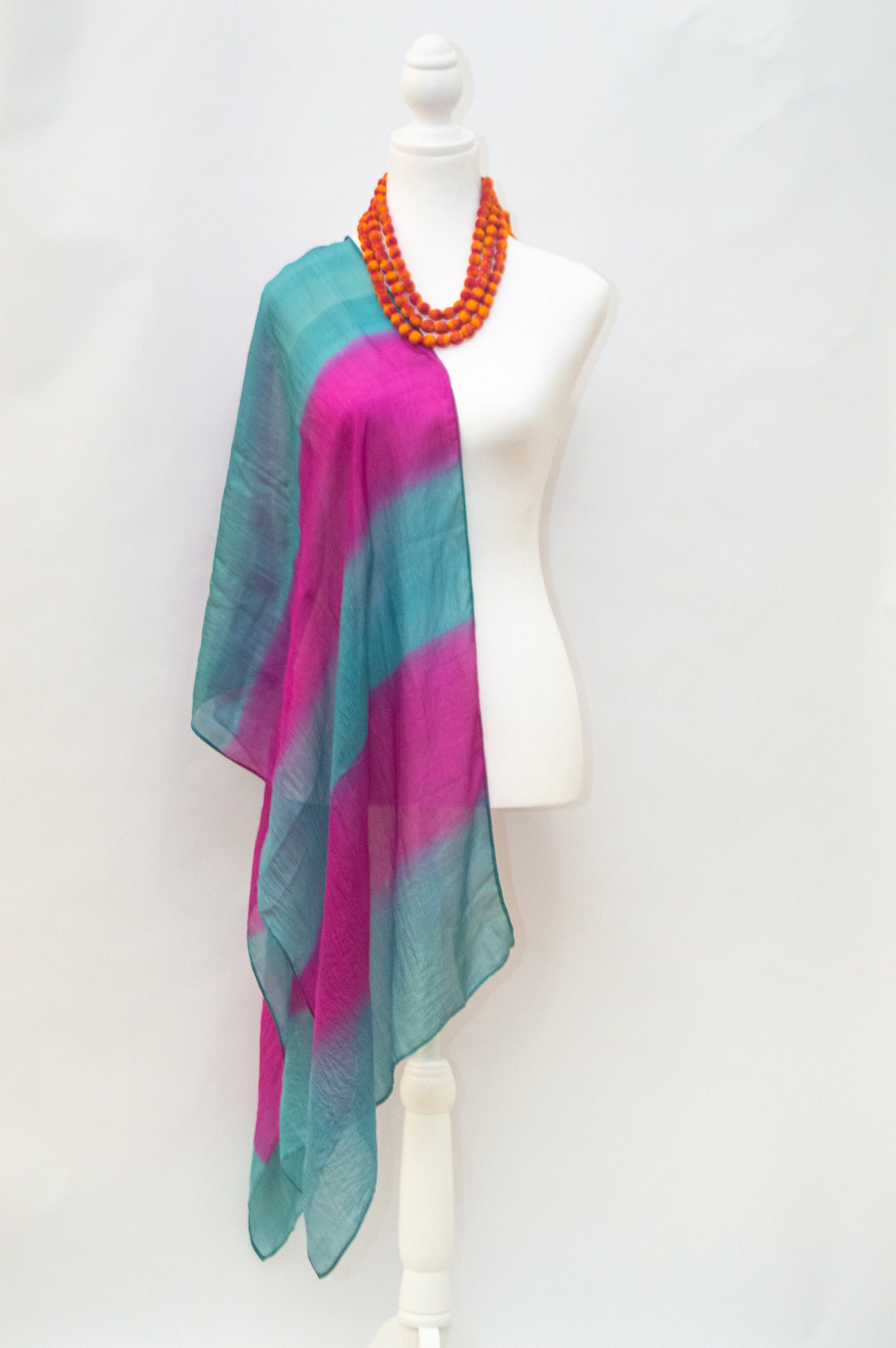 Luxurious Teal & Royal Fuchsia Silk Scarf, Made From Featherlight ...