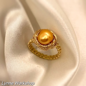 Golden Baroque Pearl Nest Ring•Natural Pearl•Handmade•Bridesmaid•Wedding•Birthday Gift•