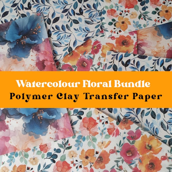 Transfer Paper Bundle for Polymer Clay • Dissolvable Water soluble transfer sheets for jewellery making • Bright Watercolour Floral Pack