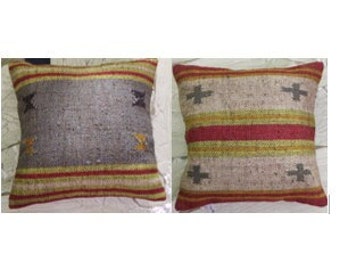 2 Set of jute Vintage Kilim Pillow Cover,Home Decor,Handwoven Turkish Pillow,Moroccan Pillow,Decorative Throw Pillow, Kilim Cushion Cover